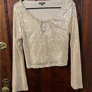 Sequin Beige Long Sleeve Top